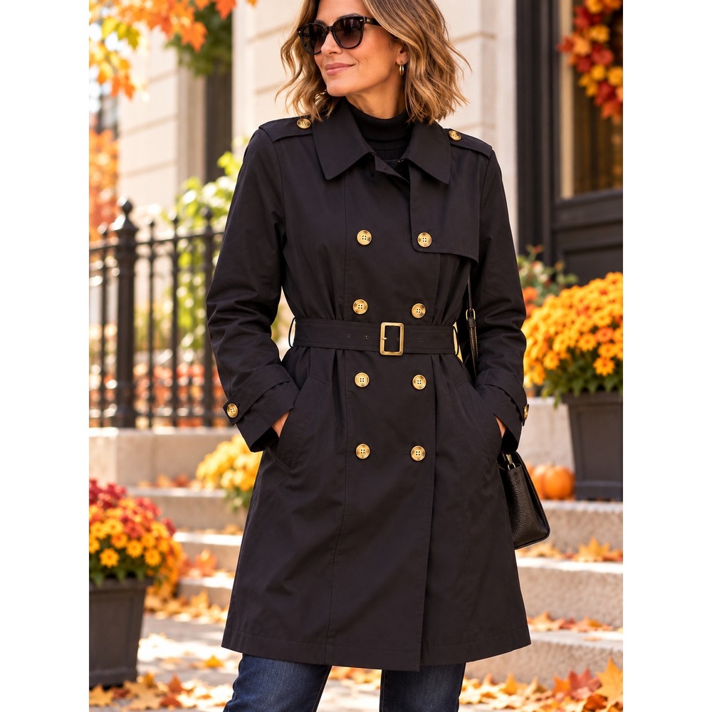Lauren Ralph Lauren Women's XL Navy Trench Coat Belted Double Breasted Classic